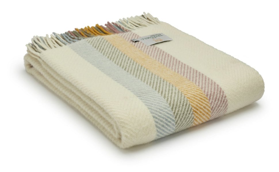 Tweedmill Lifestyle Stripe Throw/Blanket Primrose 100% New Wool Made in the UK