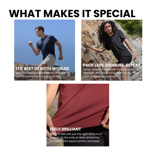 CabinZero Ultralight Travel T-shirt, Tencel-Merino Blend, Odour-Resistant & Quick-Dry - Absolute Black