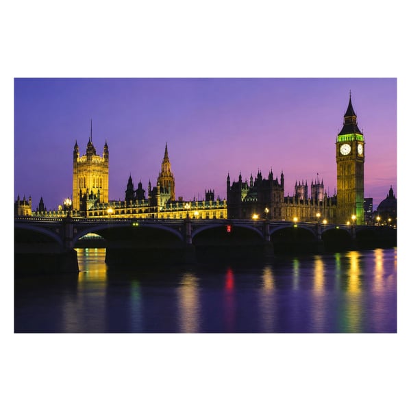 Houses of Parliament Canvas Picture Print with 8 LED Lights, 60 x 40 cm, Stretched Wooden Frame, Battery Powered