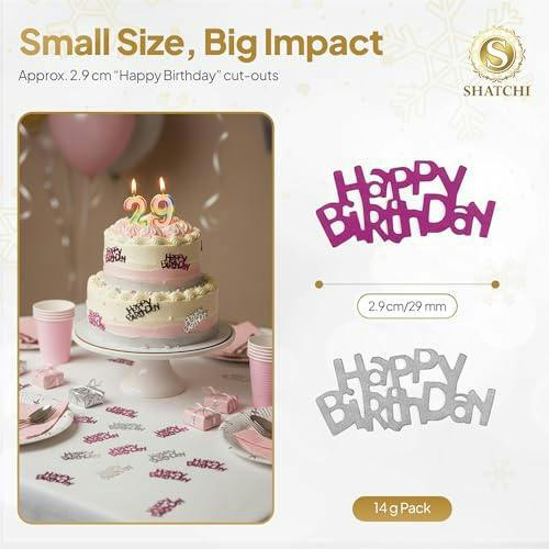14g Pink and Silver Happy Birthday Confetti Table Scatter for Birthday Party Decorations image 7