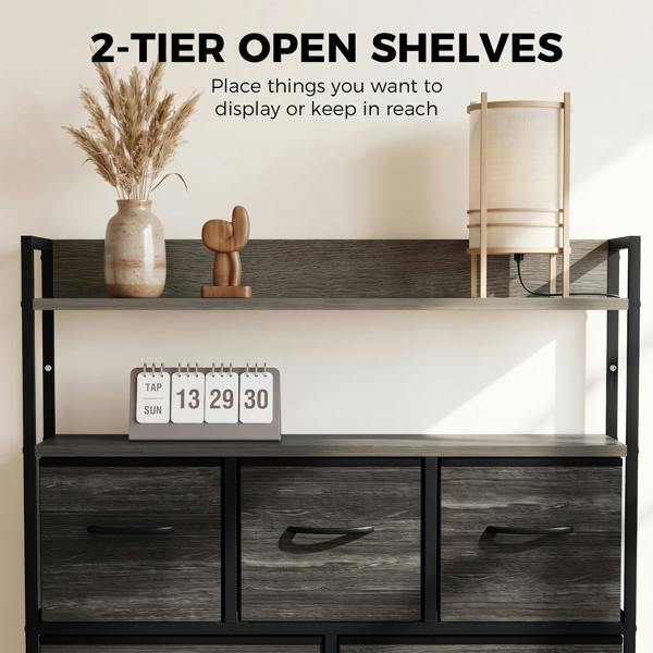 HOMCOM Chest of Drawers, Bedroom Fabric Dresser, Grey Wood-Effect