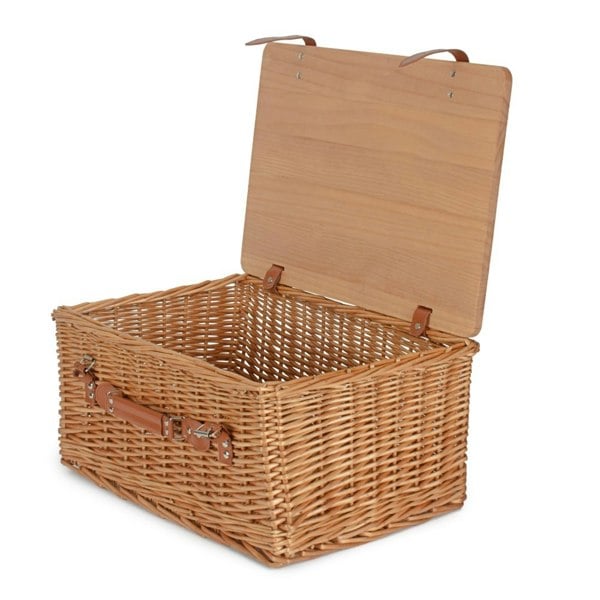 Double Steamed Empty Picnic Basket with Pinewood Lid