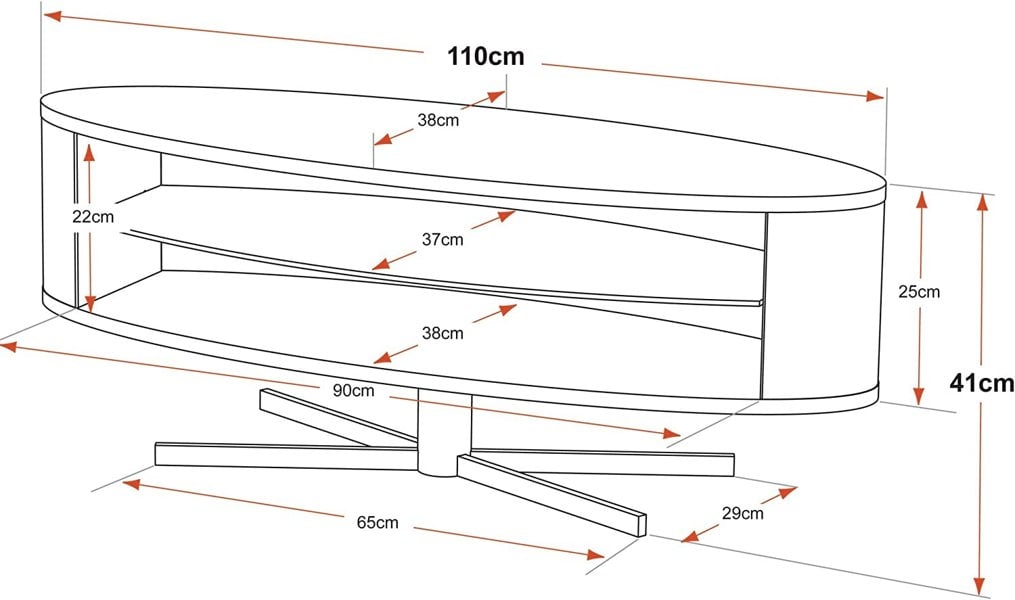 MDA Designs Orbit 1100BB Gloss Black TV Stand with Gloss Black Elliptic Sides for Flat Screen TVs up to 55"