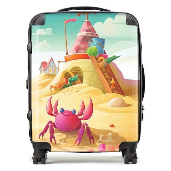 Warren Reed Pink Crab On A Beach Holiday Suitcase