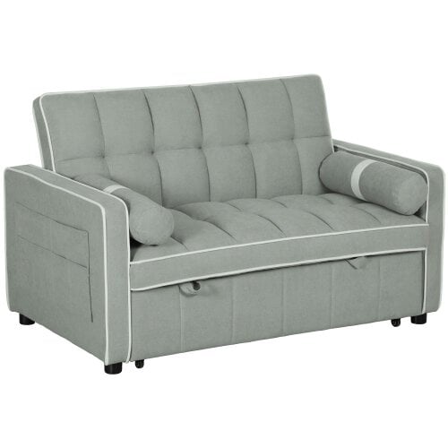 Wyld Haus Tapa Linen Effect Light Grey Upholstered 2 Seater Sofa Bed White Trim