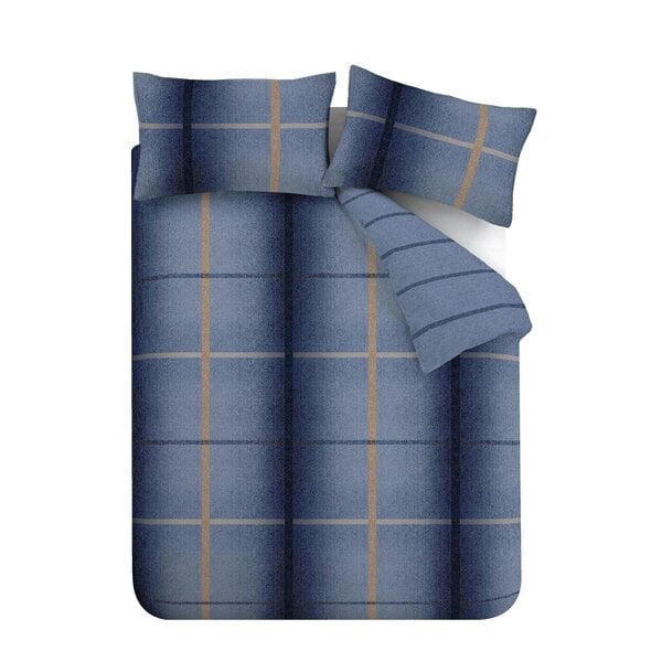 HomeSpace Direct Brushed Melrose Tweed Check Blue Duvet Cover Set
