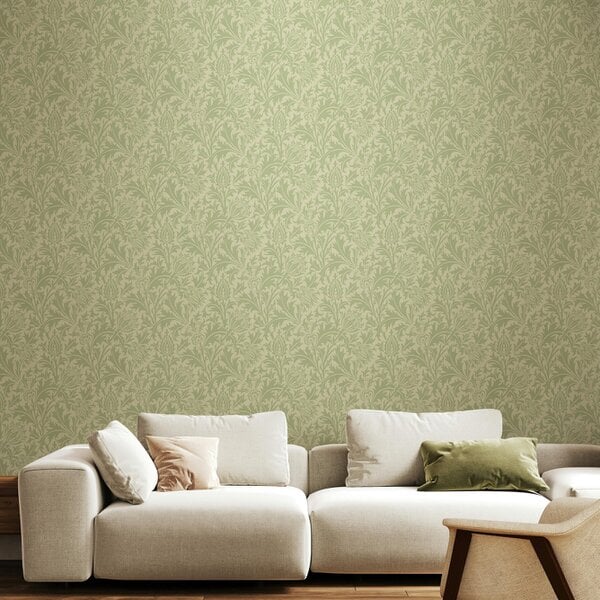 Hoopla Walls Thistle Damask - Sage 10m Wallpaper