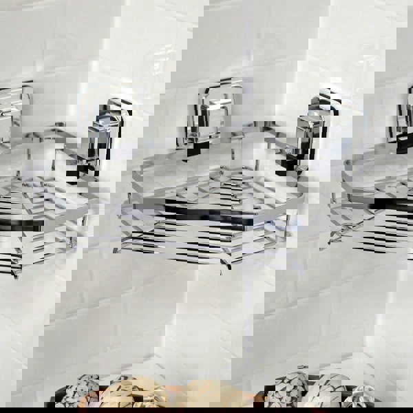 Showerdrape Pushloc Stainless Steel Suction Wall Mounted Corner Basket