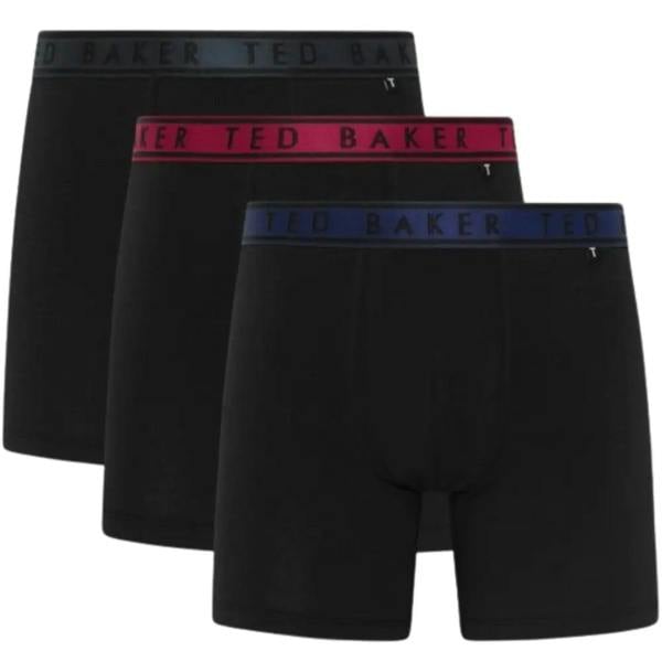 Ted Baker 3-Pack Contrast Waistband Boxer Briefs, Black w/ blue/pool/burgundy