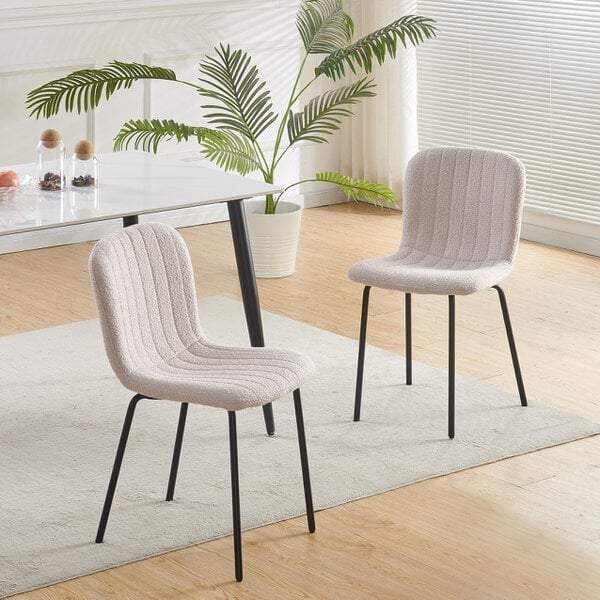 Set of 2 Teddy Faux Fur Stitched Design Dining Chairs Bella - Pink
