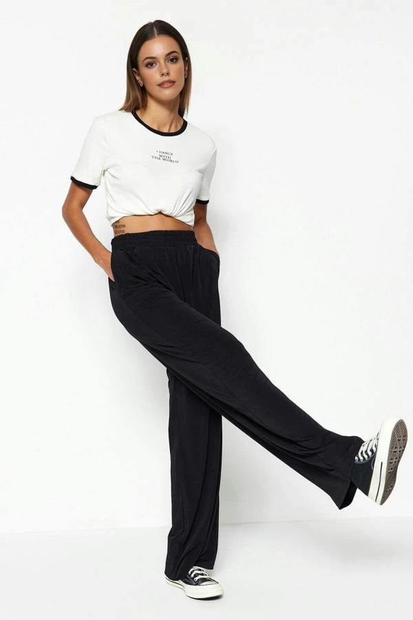 WOVCOR Relaxed Cut High Waist Flexible Trousers