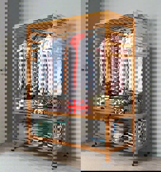 Modcraft Wooden Clothes Rail Rack – Heavy Duty Garment Hanging Stand with Shelves Open Wardrobe