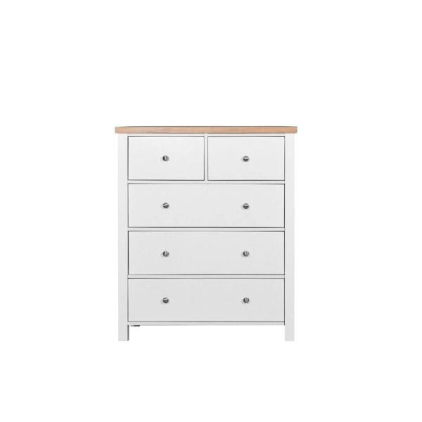 Timber Art Design Astbury 3+2 5 Drawer Bedroom Cabinet Chest of Drawers White and Oak