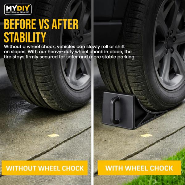 MY DIY PROFESSIONAL PRODUCTS MY DIY Wheel Chock 2-Piece Set - Heavy Duty Anti-Slip Wheel Chocks with & Easy-Grip Handle for Cars, Caravans & Trailers