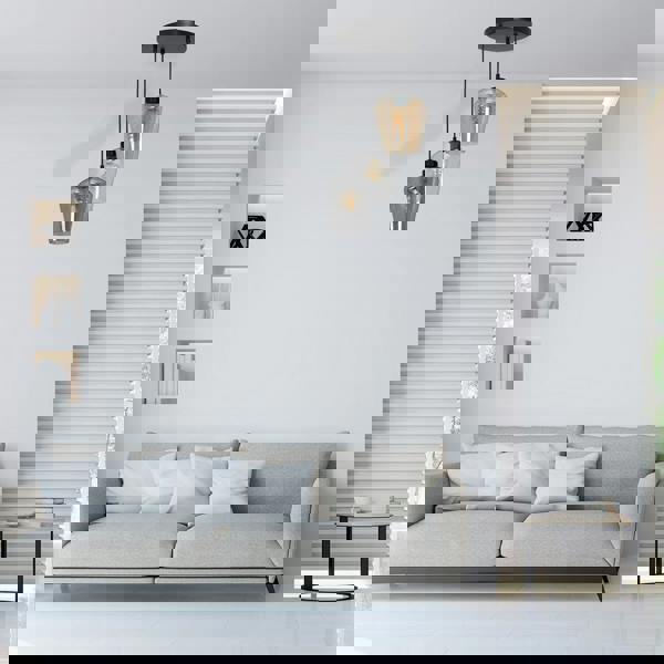 Milagro Santiago Triple Pendant Lamp Hand Made Amber Smoked Grey And Clear