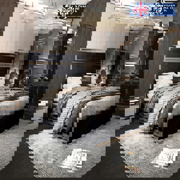 Casa Magna Bentley Upholstered Soft Velvet Metal Bed Frame - Black