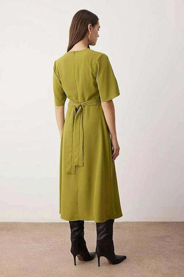 WOVCOR Midi Woven Dress with Accessory Details