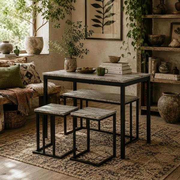 Wyld Haus Lura Rika Metal Grey 6 Piece Bar Dining Set With 4 Stools