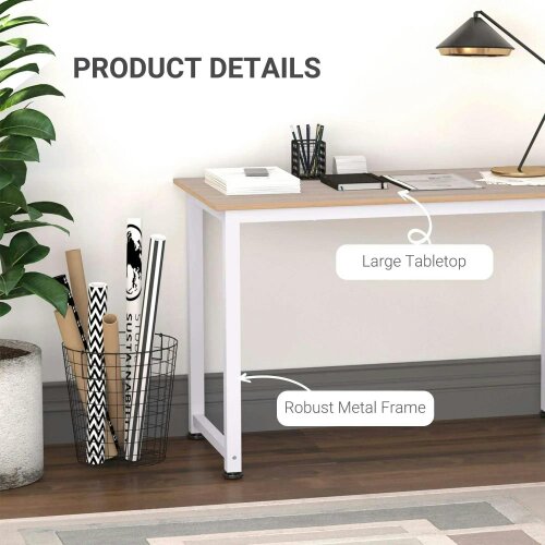 Bobobiy Computer Desk, Writing Table, 120 x 60 x 76cm Workstation for Home Office, Study with Metal Frame, Simple Assembly, White
