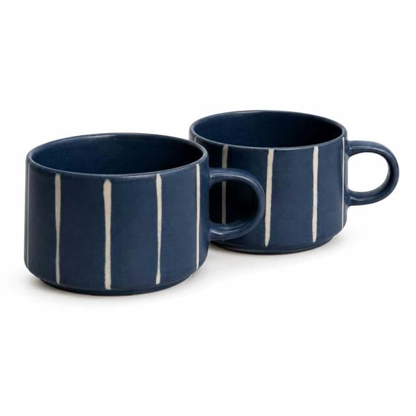 Blue Striped Ceramic Coffee Mugs