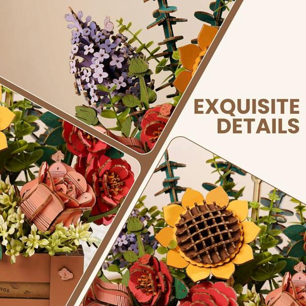 Dyzi 658 Piece Wooden Bloom Box 3D Floral Puzzle Model