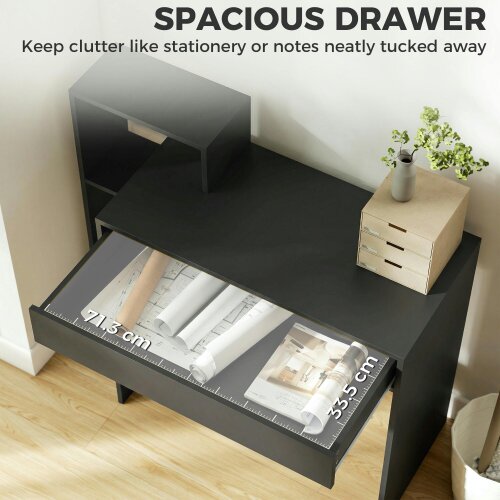 HOMCOM Computer Desk with 3 Open Shelves and Drawer, Black