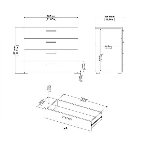 Wyld Haus Daejeon White and Natural Oak Effect Wood Chest of 4 Drawers