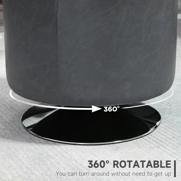 Round grey PU ottoman footstool with wide rotating metal base