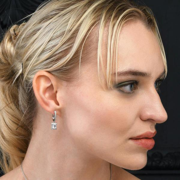 namana Sterling Silver Emerald Cut Drop Earrings for Women.