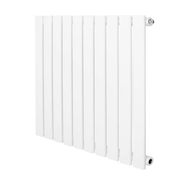 Flat single column radiator in sleek white finish, 600 x 700mm, featuring a modern design with vertical slats and smooth texture