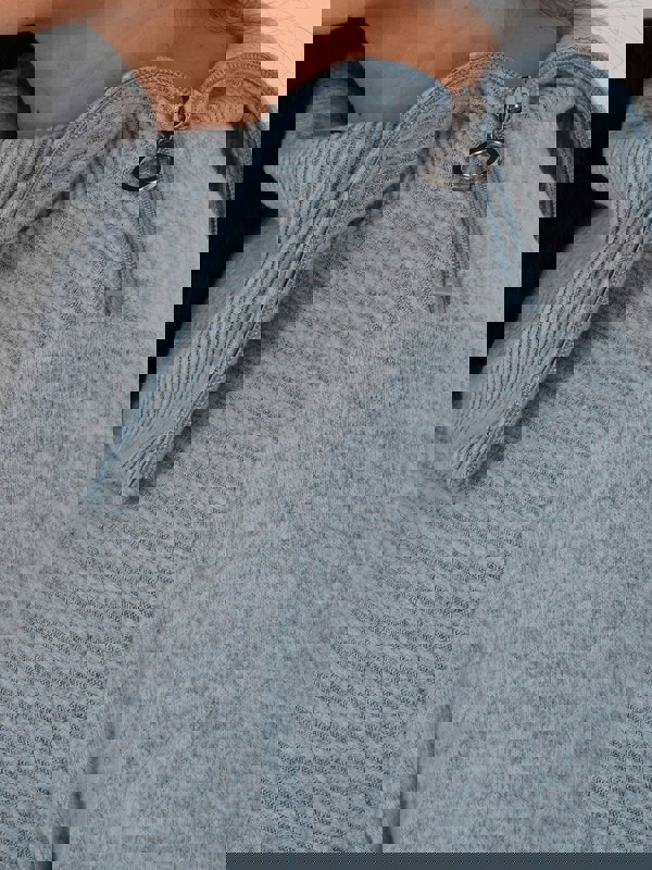 PennyPlain Zip Cowl Neck Rib Top - Glacier