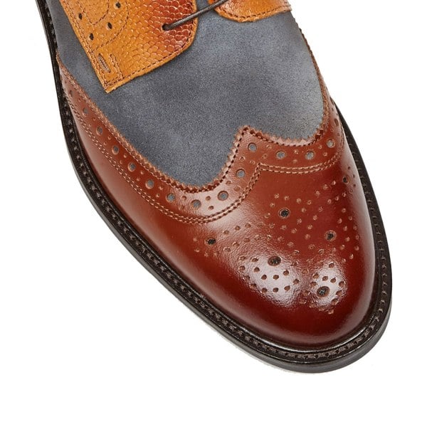 Embassy London Toledo - Foxy - Men's dressy shoe with broguing in grey suede & tan leather