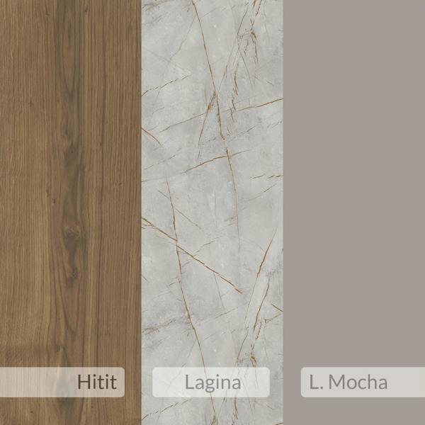Decortie Muju Modern C Shape Table Oak Effect Gold Marble Effect Mocha Grey Multipurpose  H 57cm
