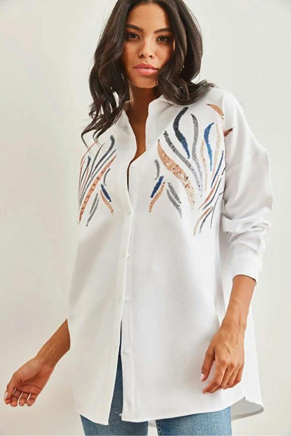 Hoxton Gal Sequin-Embellished Wool-Effect Oversized Winter Shirt