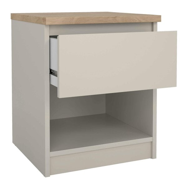 Wyld Haus Budapest Crean and Natural Oak Effect Wooden Bedside Table 1 Drawer 1 Shelf