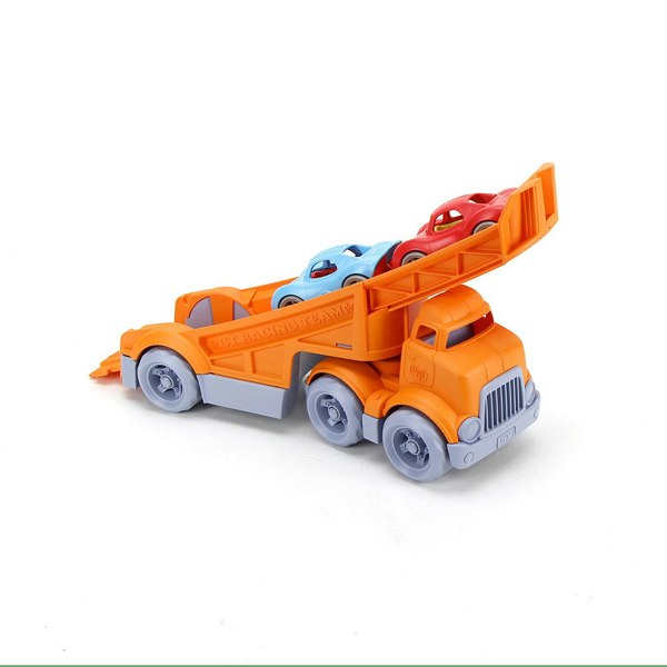 Green Toys Racing Truck with 2 Race Cars - Made From 100% Recycled Plastic