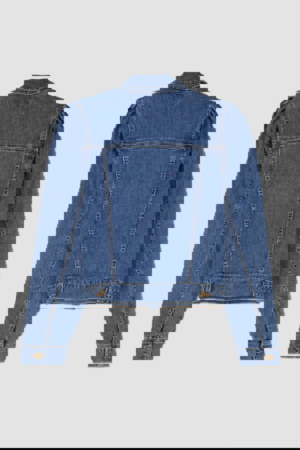 ENORSIA Mid Blue Puff Sleeve Denim Mid Wash Jacket