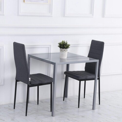 Wyld Haus Conona Metal Grey Square Glass Dining Table For 2 To 4 People