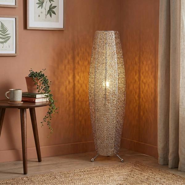 Traditional and Ornate Floral Moroccan Floor Lamp in Polished Silver Image 6