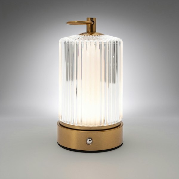 Brushed Gold Rechargeable Touch Dimmable Table Lamp with Ribbed Shade Image 7