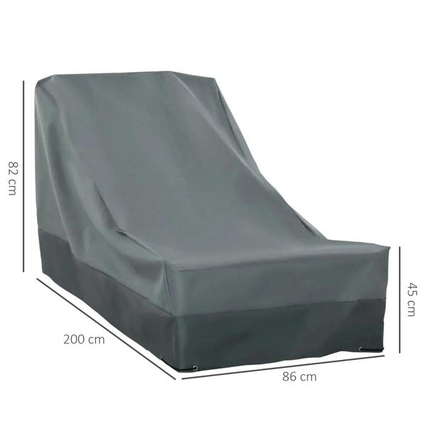 Dark gray patio lounge chair cover with size dimensions 200x86x82 cm