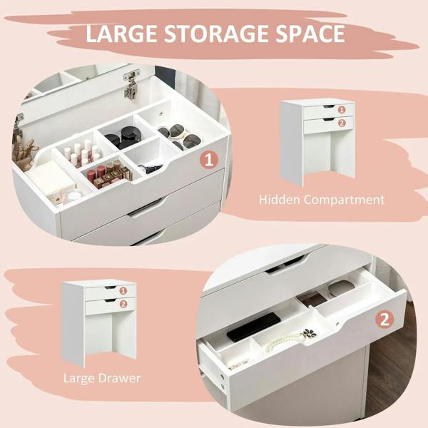 White vanity drawer with organizers and hidden compartments for cosmetics