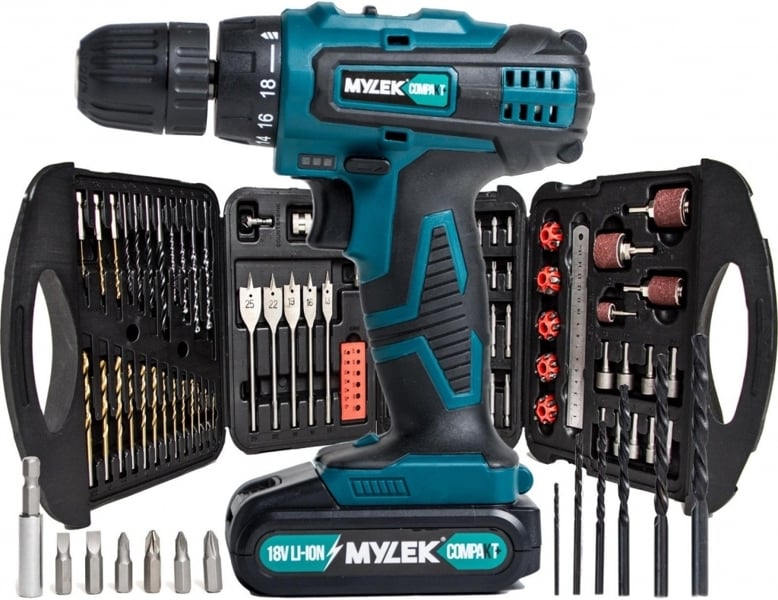 MYLEK 18V Cordless Drill Driver Li-Ion 2 Speed And 131 Piece Accessory Set