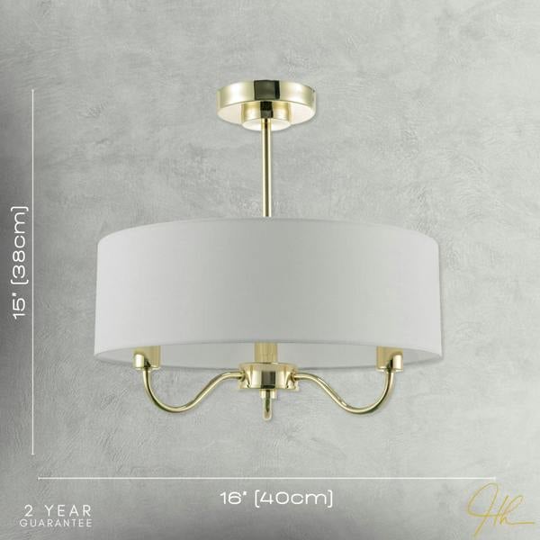Chic Chandelier Semi Flush Ceiling Light in Polished Gold with Shade Image 7
