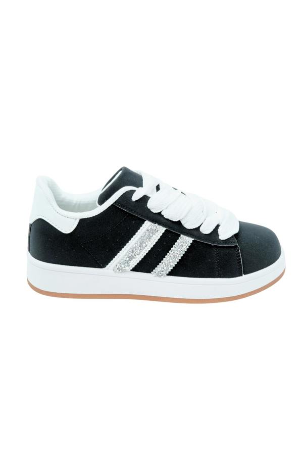 Crystal Stripe Trainers Limited Edition Black, highlighting chunky laces for a bold, statement look