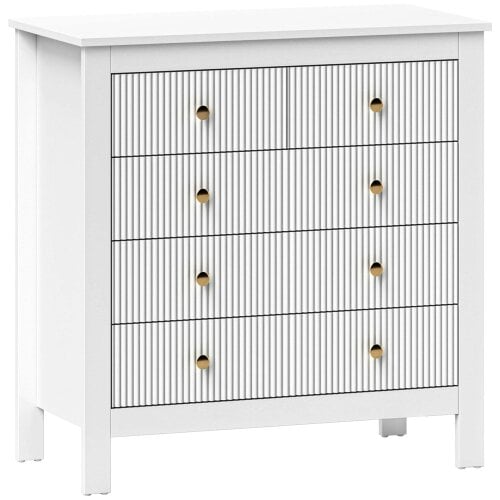 Wyld Haus Vedise Wooden White Elegant 5 Drawer Chest Of Drawers