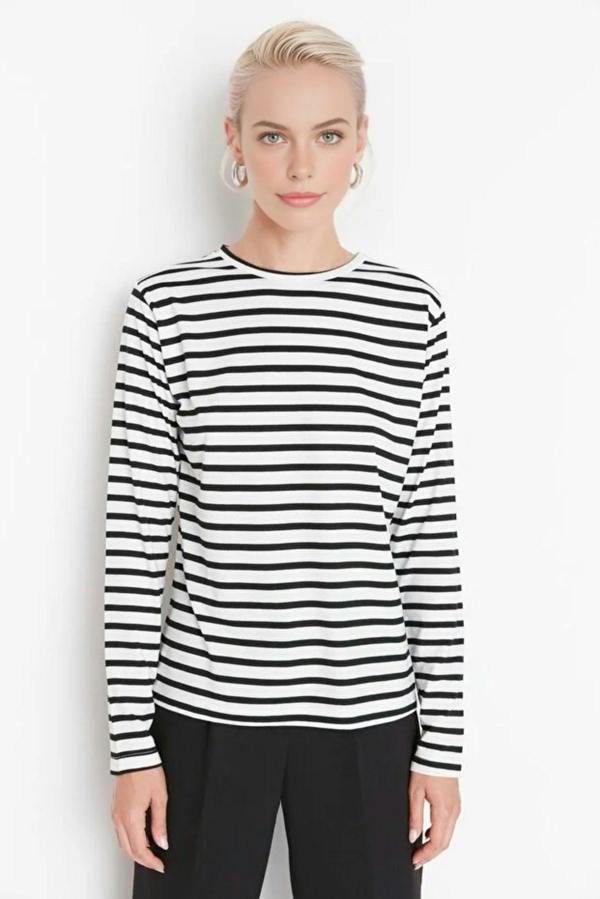 WOVCOR Striped Crew Neck Knit T-Shirt