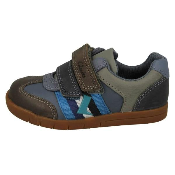 Clarks Boys Clarks Stripe Detailed Hook and Loop Fastening Shoes Den Stripe