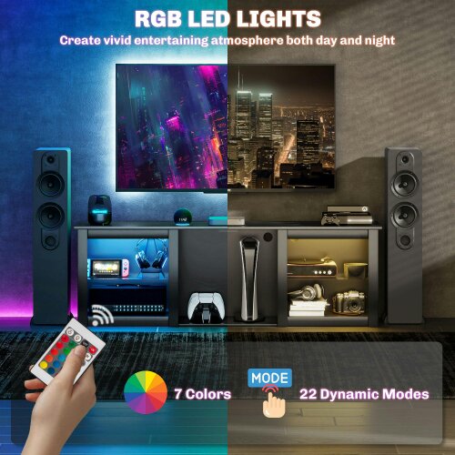 Wyld Haus Filu Nara 160cm Wooden Black TV Stand With LED Lighting And Storage For 65 Inch Screens