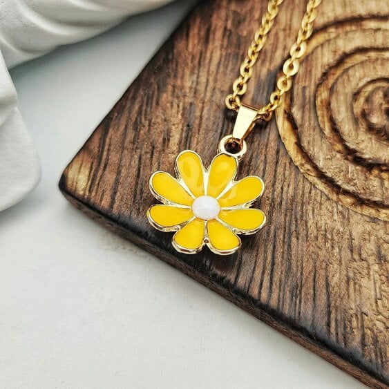 The Colourful Aura Colourful Yellow Indie Boho Daisy Floral Sunflower Charms Summer Necklace